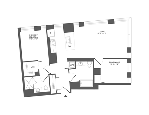 Floor plan for 2 beds, 2 baths, 1060 sqft
